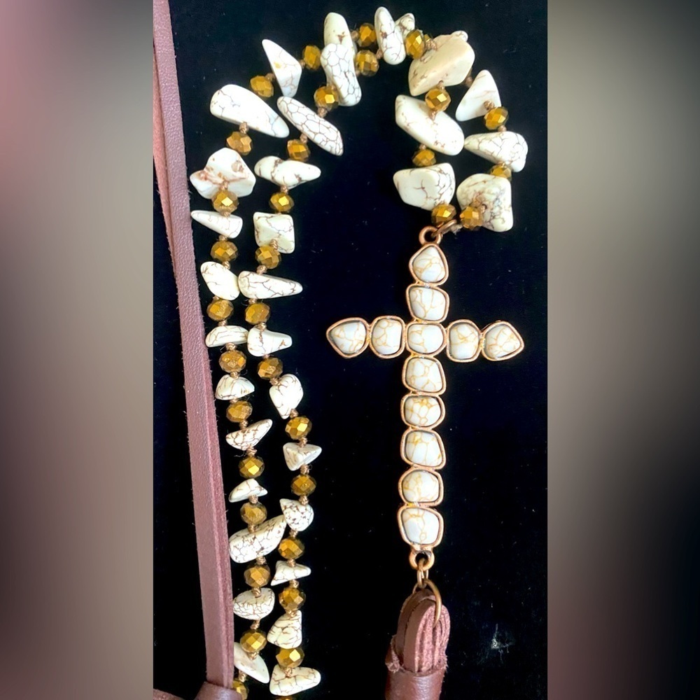 Beautiful Leather Beaded Cross Necklace